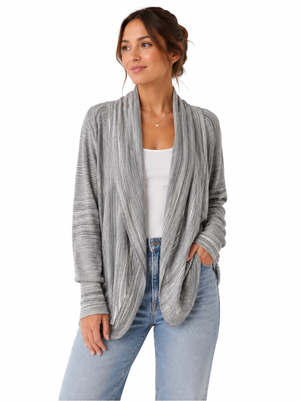 Aritzia WILFRED Diderot Sweater L Open Front Cocoon Cardigan Jacket Space Gray